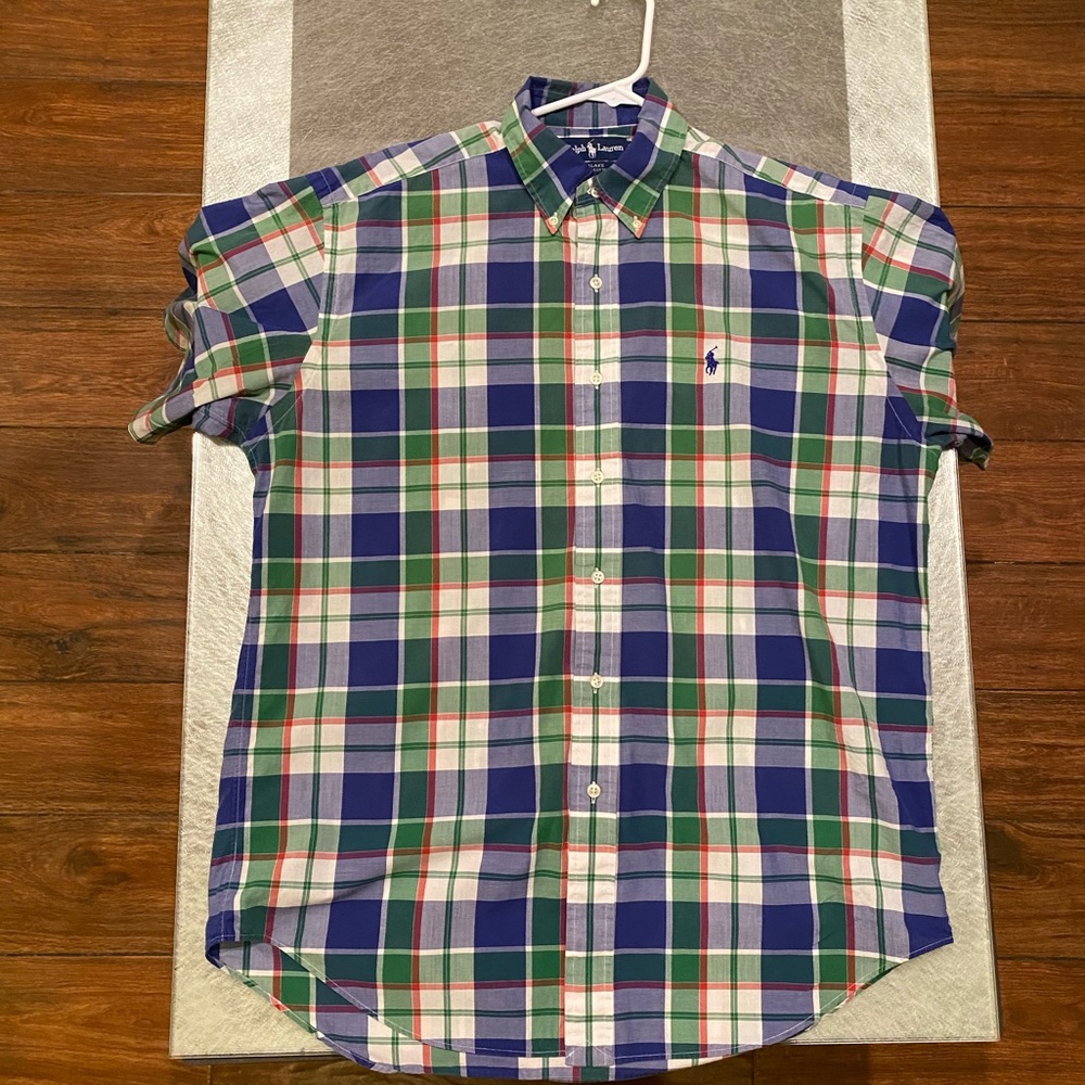 Ralph Lauren shirt, size M, blue, green, and white